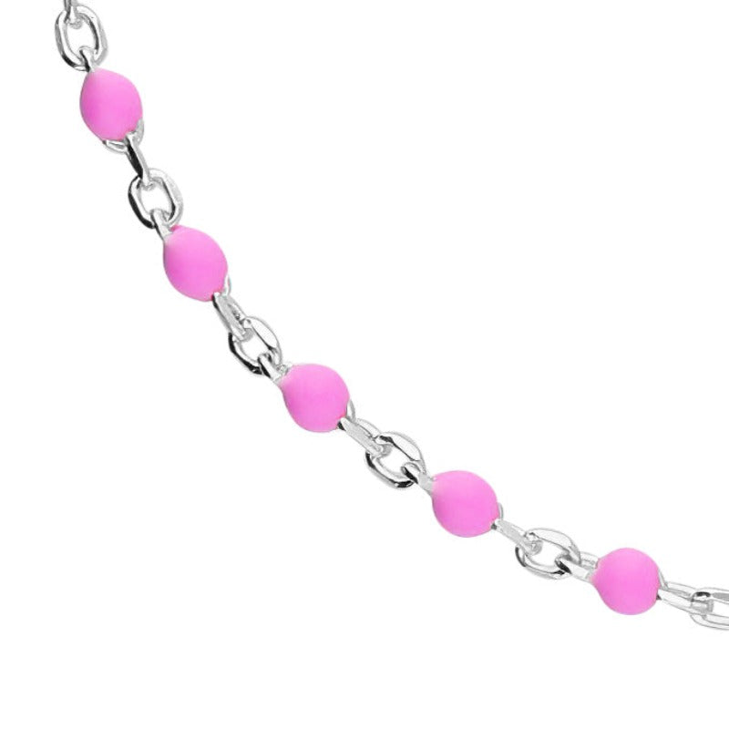 Italian Pink Enamel Beads 22+3cm extender Anklet | Sterling Silver