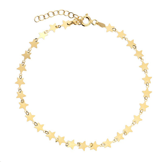 Yellow Gold Plated Flat Star 22+3cm Extender Anklet | Sterling Silver