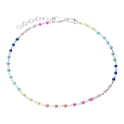 Italian Rainbow Enamel Beads Anklet 22+3cm Extender | Sterling Silver