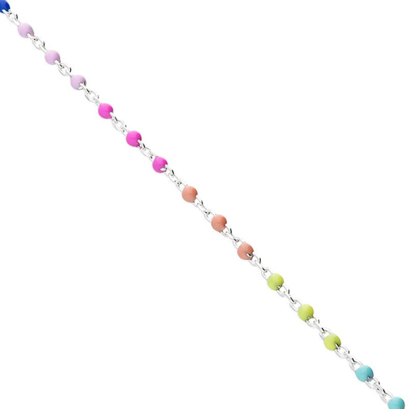 Italian Rainbow Enamel Beads Anklet 22+3cm Extender | Sterling Silver