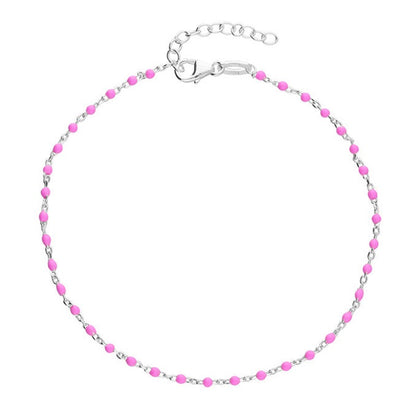 Italian Pink Enamel Beads 22+3cm extender Anklet | Sterling Silver