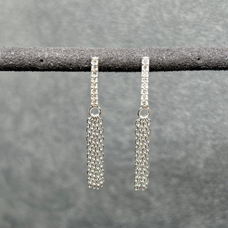 White Cubic Zirconia Bar Drop Earrings