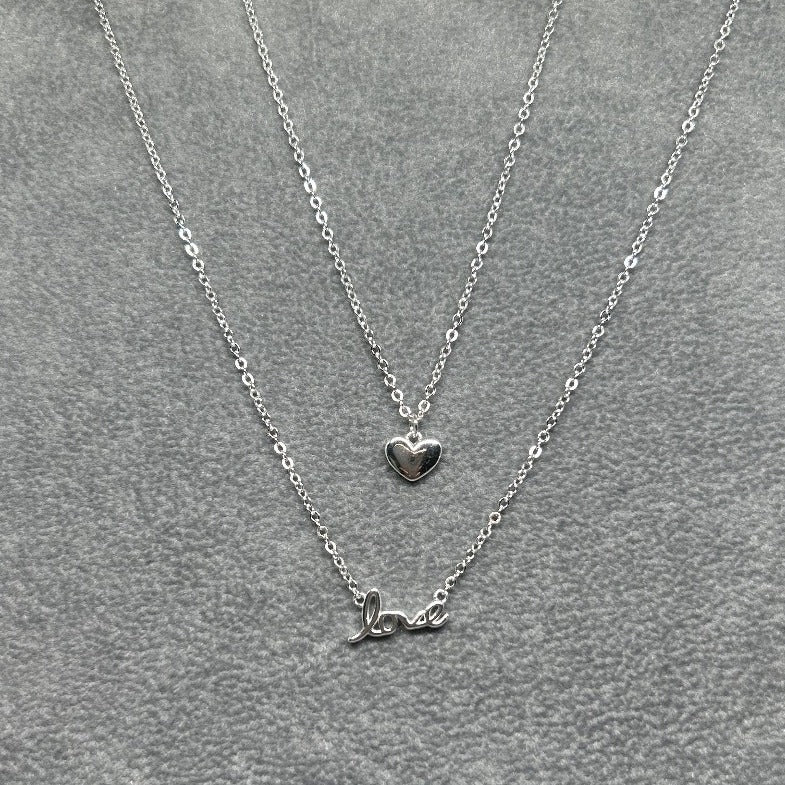 Heart and Love Double Necklace