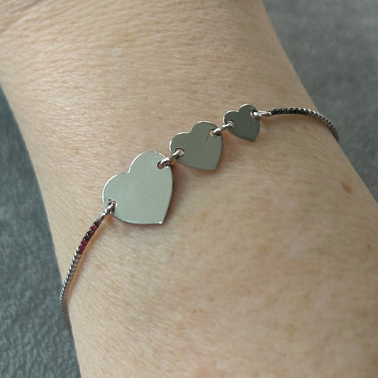 Triple Plain Heart Slider Bracelet