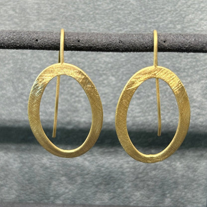 Yellow Gold-Plated Large Drop Earrings with Satin Finish