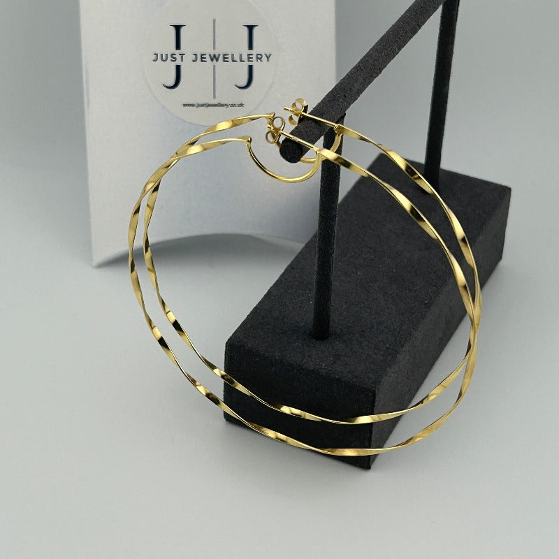 Large Gold Plated Twist Hoop Earrings