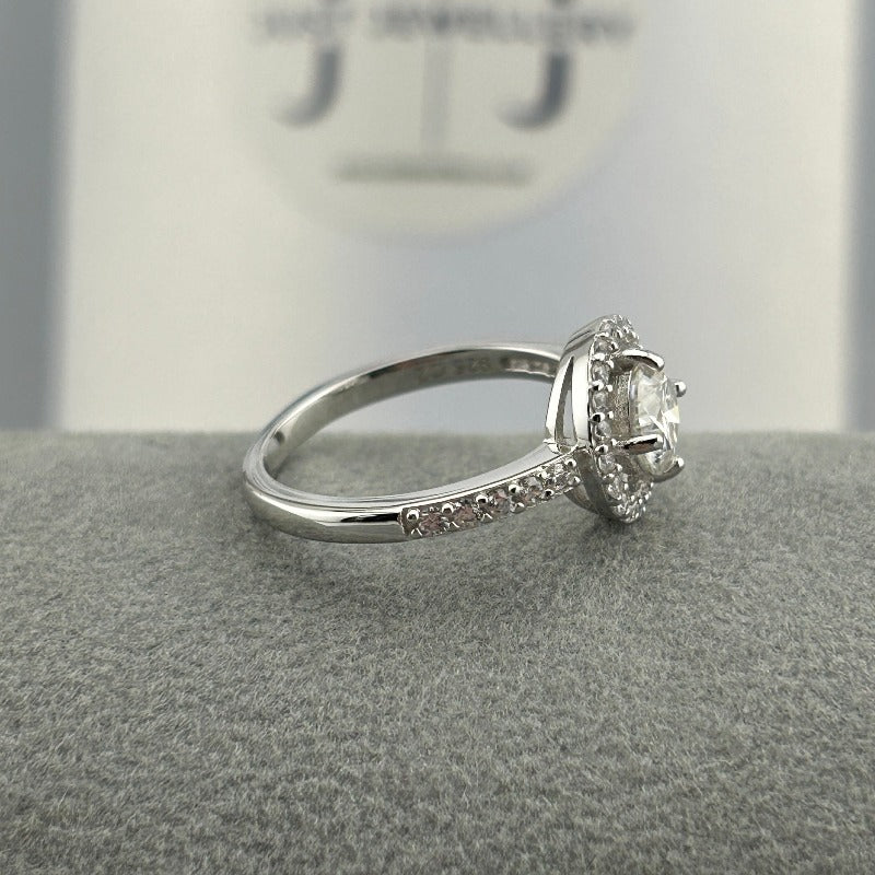 White Cubic Zirconia Halo Ring