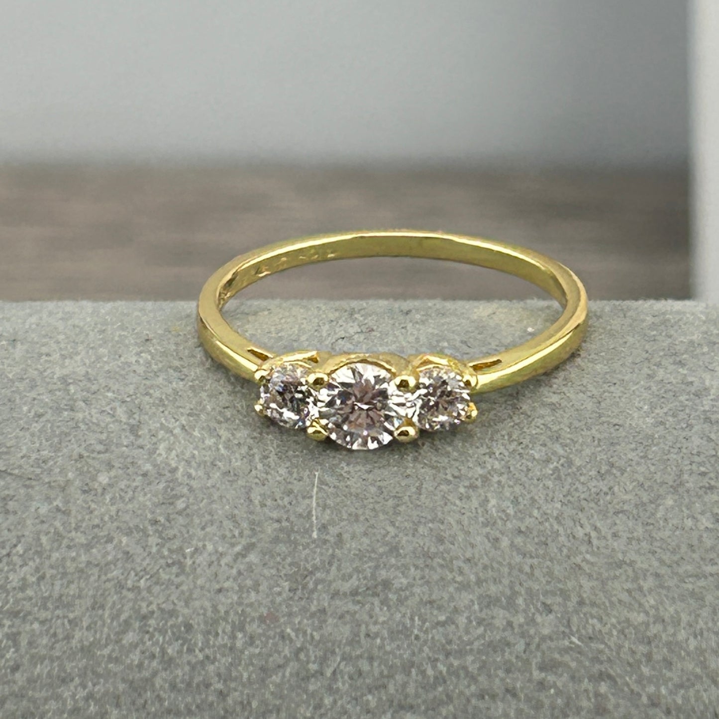 Yellow Gold Plated Cubic Zirconia 3 Stone Ring