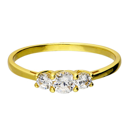 Yellow Gold Plated Cubic Zirconia 3 Stone Ring