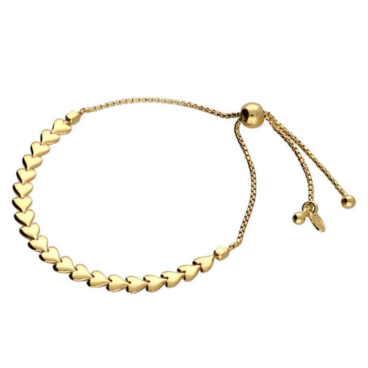 Yellow Gold-Plated Flat Interlinked Hearts Slider Bracelet | Sterling Silver