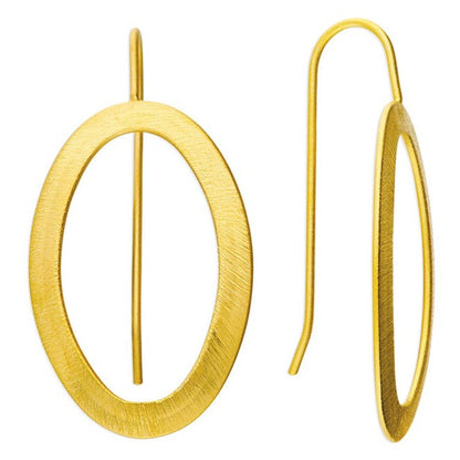 Yellow Gold-Plated Large Drop Earrings with Satin Finish