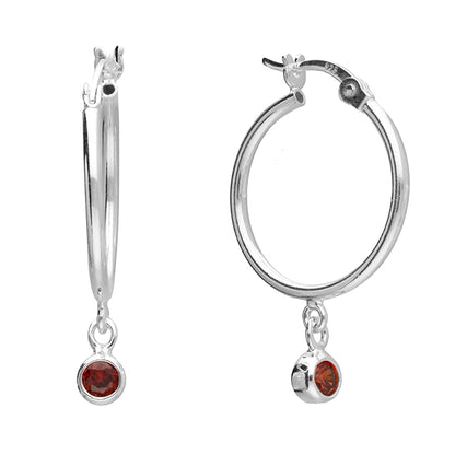 Garnet hinged hoop January birthstone earrings