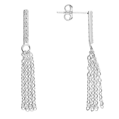 White Cubic Zirconia Bar Drop Earrings